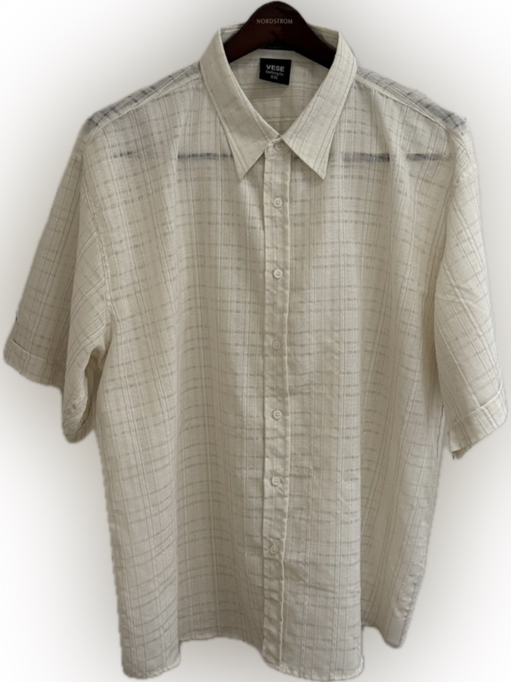 VESE Clothing Co. Button Down Shirt Lightweight GAUZElike Short Sleeve Cream XXL